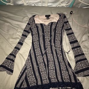 Blue and tan designed dress